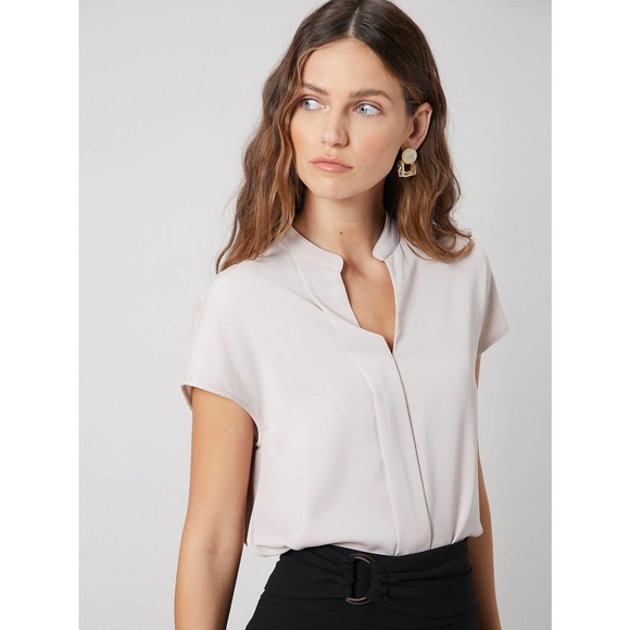 Short sleeve v neck STRAIGHT BATWING SLEEVE TOP light gray - Picture 1 of 11